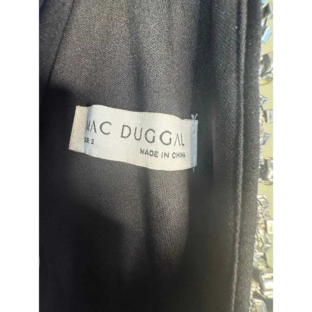 Mac Duggal NWT Feather Finished Short Beaded Beaded Dress in Black Size 2 - Picture 6 of 7